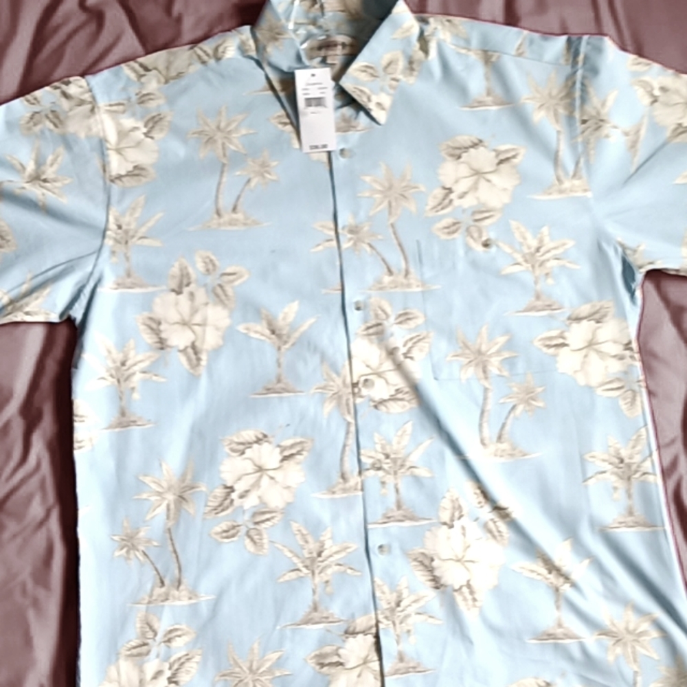 Campia Moda button-up short sleeve, large, blue and cream